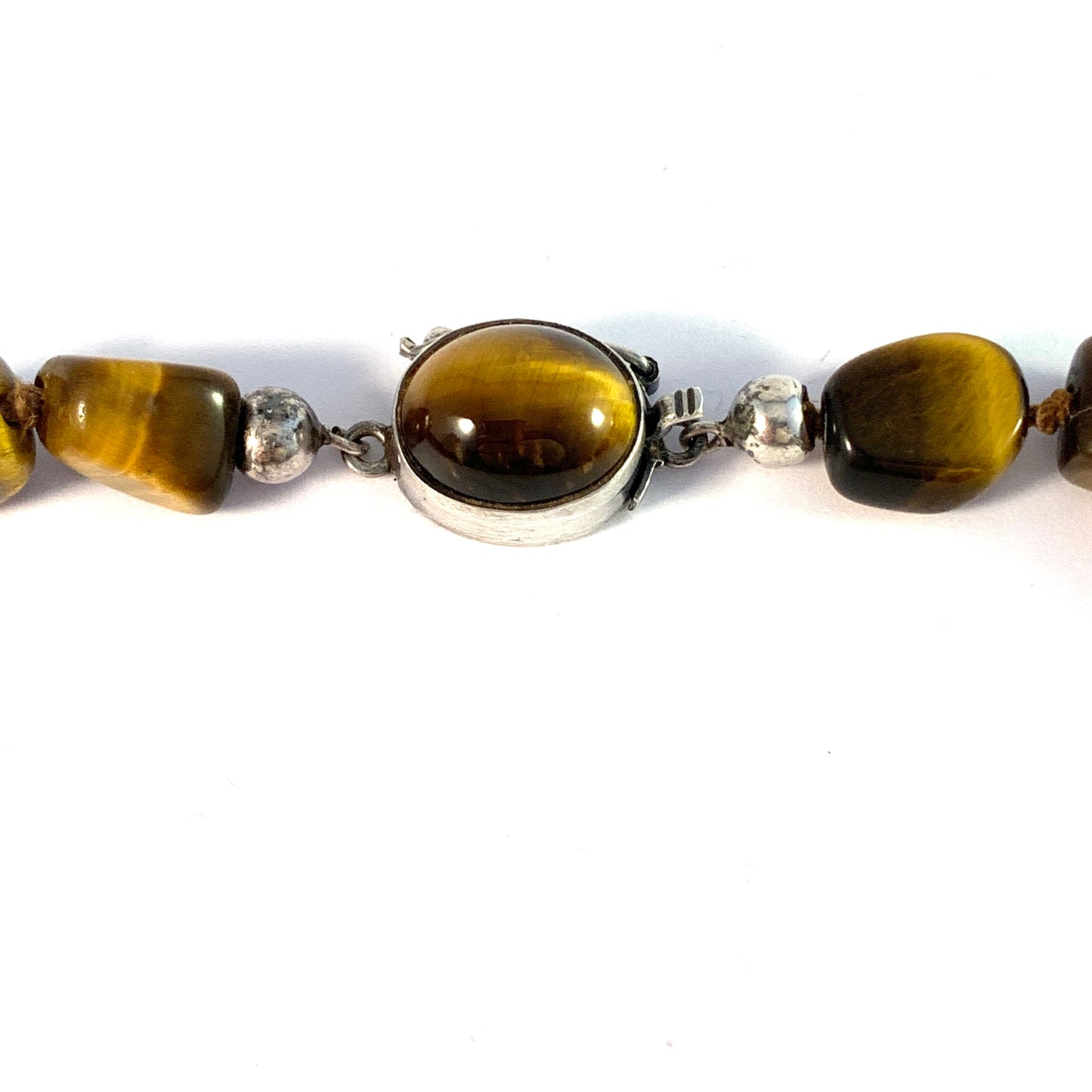 Germany, Swedish Import Mid Century 835 Silver Tiger Eye Necklace.