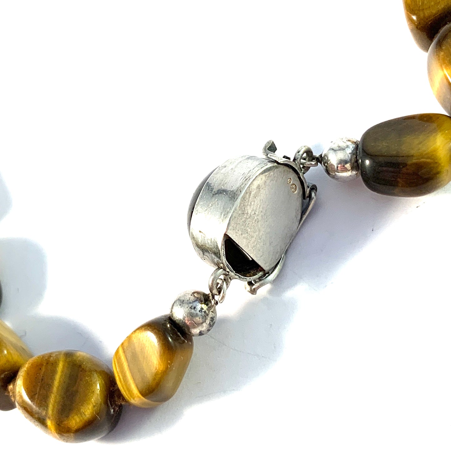 Germany, Swedish Import Mid Century 835 Silver Tiger Eye Necklace.