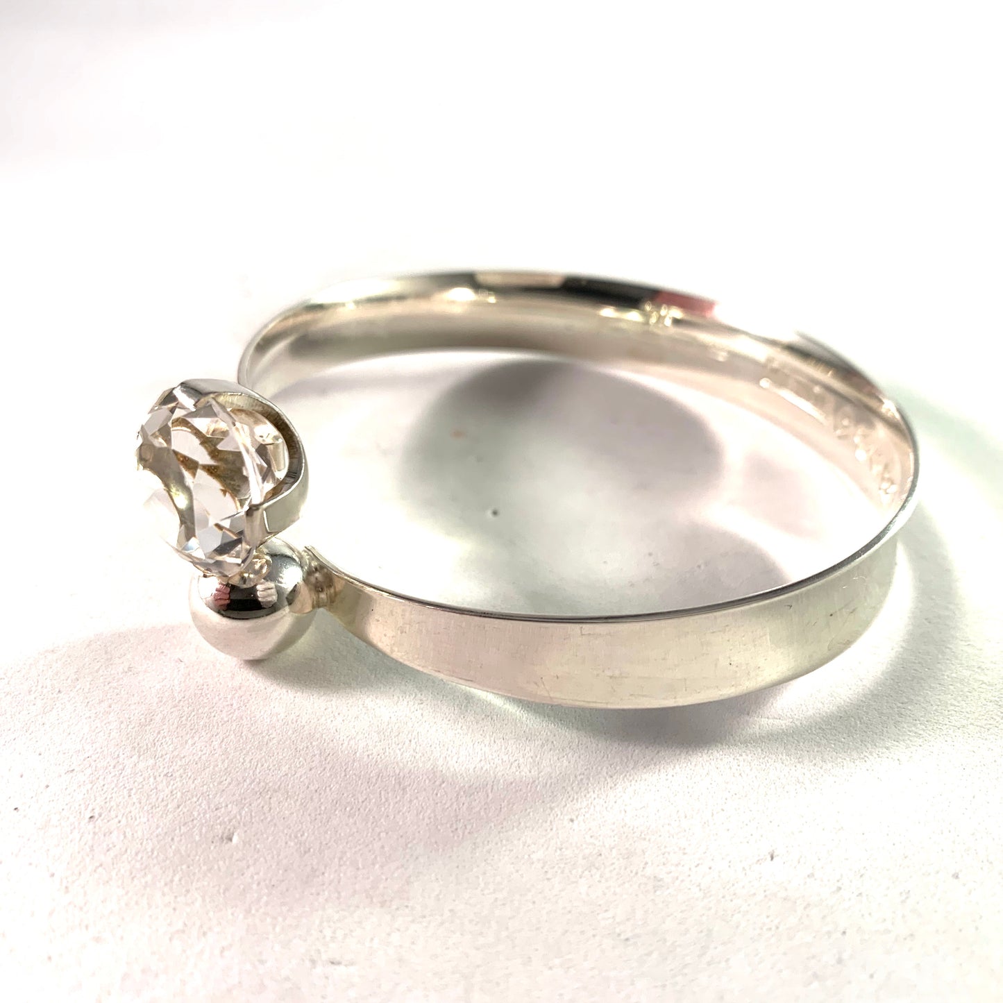 PeGe for Alton, Sweden 1968 Modernist Sterling Silver Rock Crystal Bangle Bracelet.