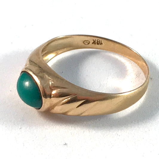 Swedish Import Mid Century 18k Gold Turquoise Ring. Size 7