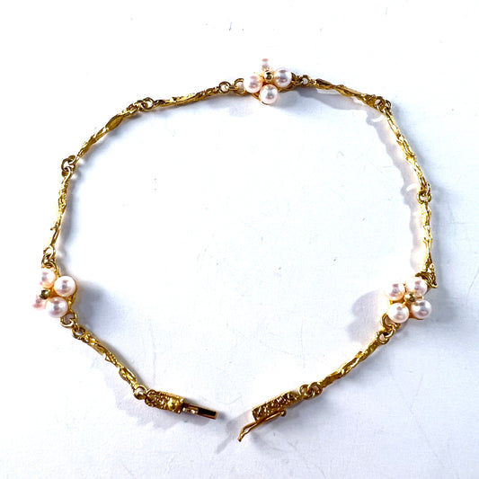 Bjorn Weckstrom for Lapponia. Vintage 18k Gold Pearl Bracelet. Design Pearlflower