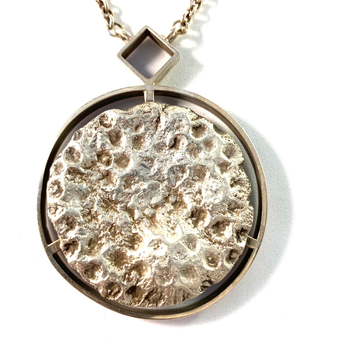Oehmke, Sweden 1967 Space Age Sterling Silver Moon Surface Pendant Necklace. Unique, No 1.