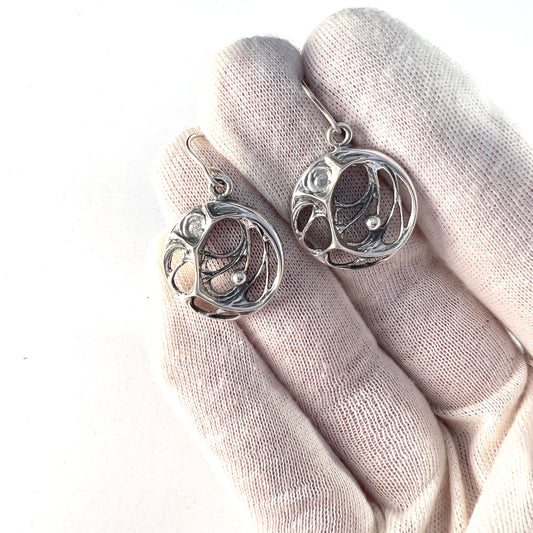 Sten & Laine, Finland 1977 Vintage Sterling Silver Earrings. Design: Spider Web.