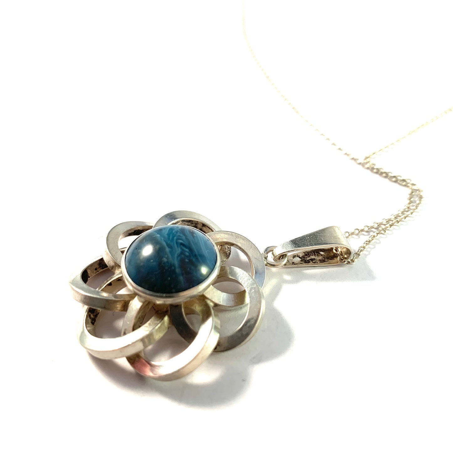 Victor Janson, Sweden 1960s. Solid Silver Bergslagen-stone Pendant Necklace.