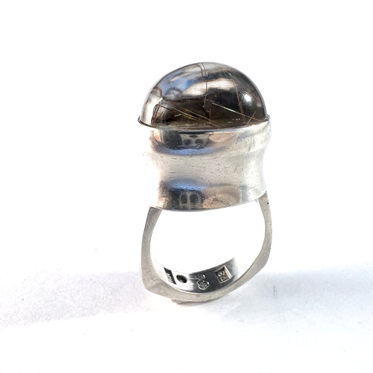 Jan Lundgren, Sweden 1964. Bold Vintage Modernist Sterling Silver Rutilated Quartz Ring.