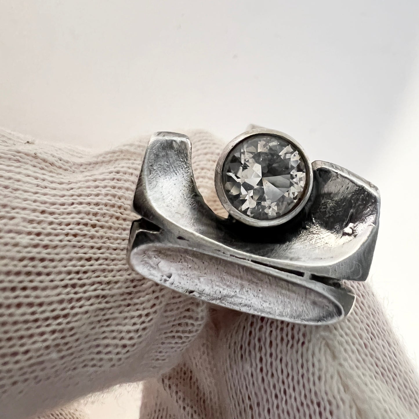 Sten & Laine, Finland 1977. Sterling Silver Rock Crystal Ring.