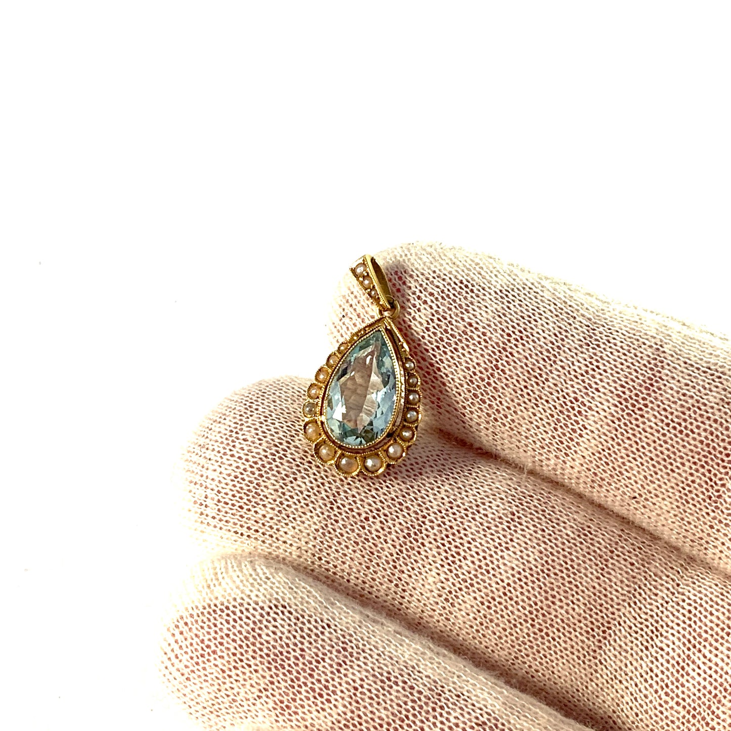 Eastern Europe Early 1900s. 18k Gold Topaz Seed Pearl Pendant.