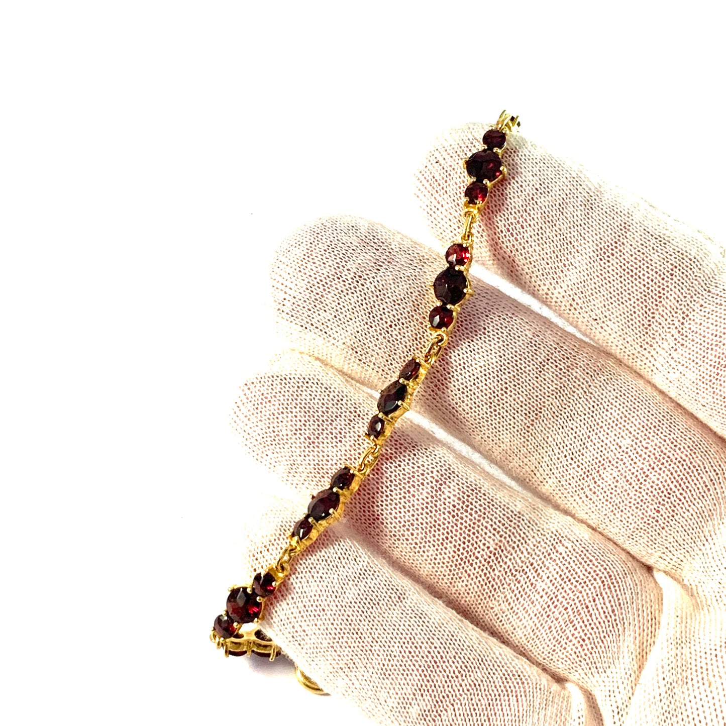 Mid Century Bohemian Garnet Gilt Metal Bracelet.