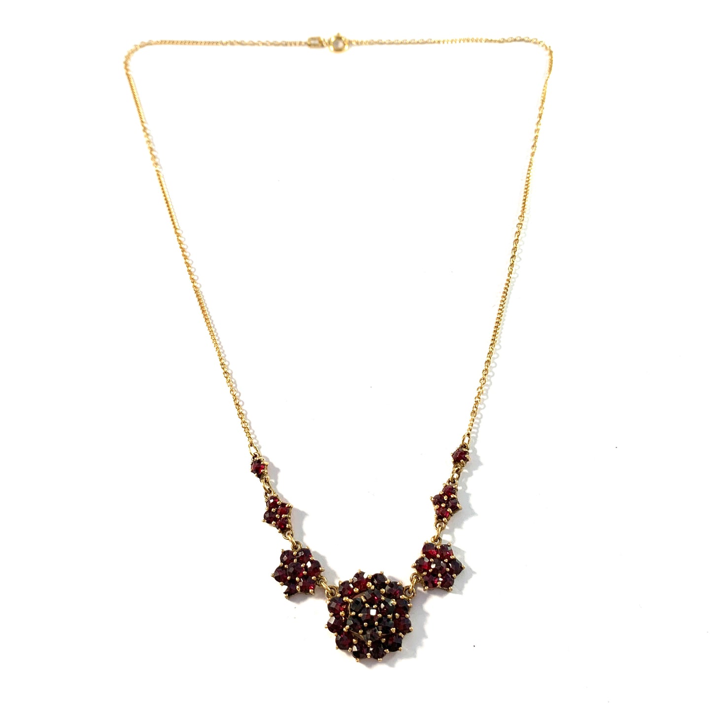 Vintage Mid Century Gilt 835 Silver Bohemian Garnet Necklace.