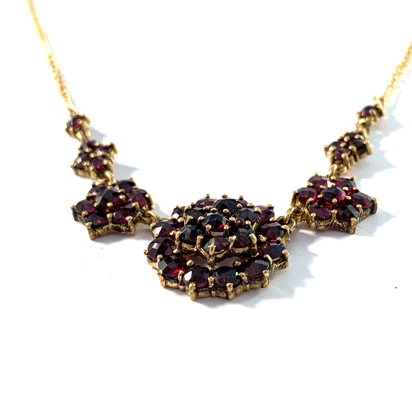 Vintage Mid Century Gilt 835 Silver Bohemian Garnet Necklace.