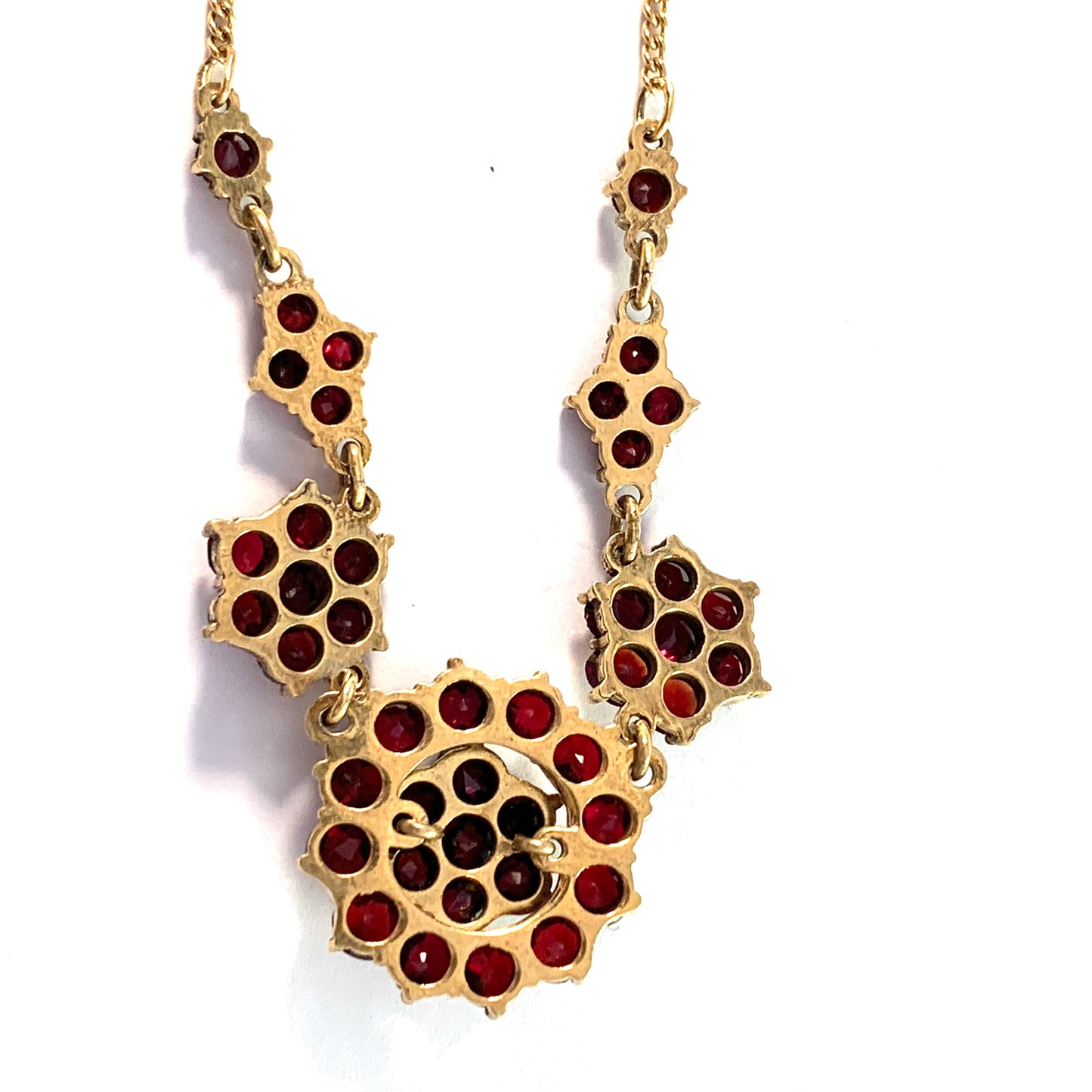 Vintage Mid Century Gilt 835 Silver Bohemian Garnet Necklace.