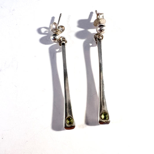 Hellerstedt, Sweden 1965. Vintage Sterling Silver Peridot Dangle Earrings.