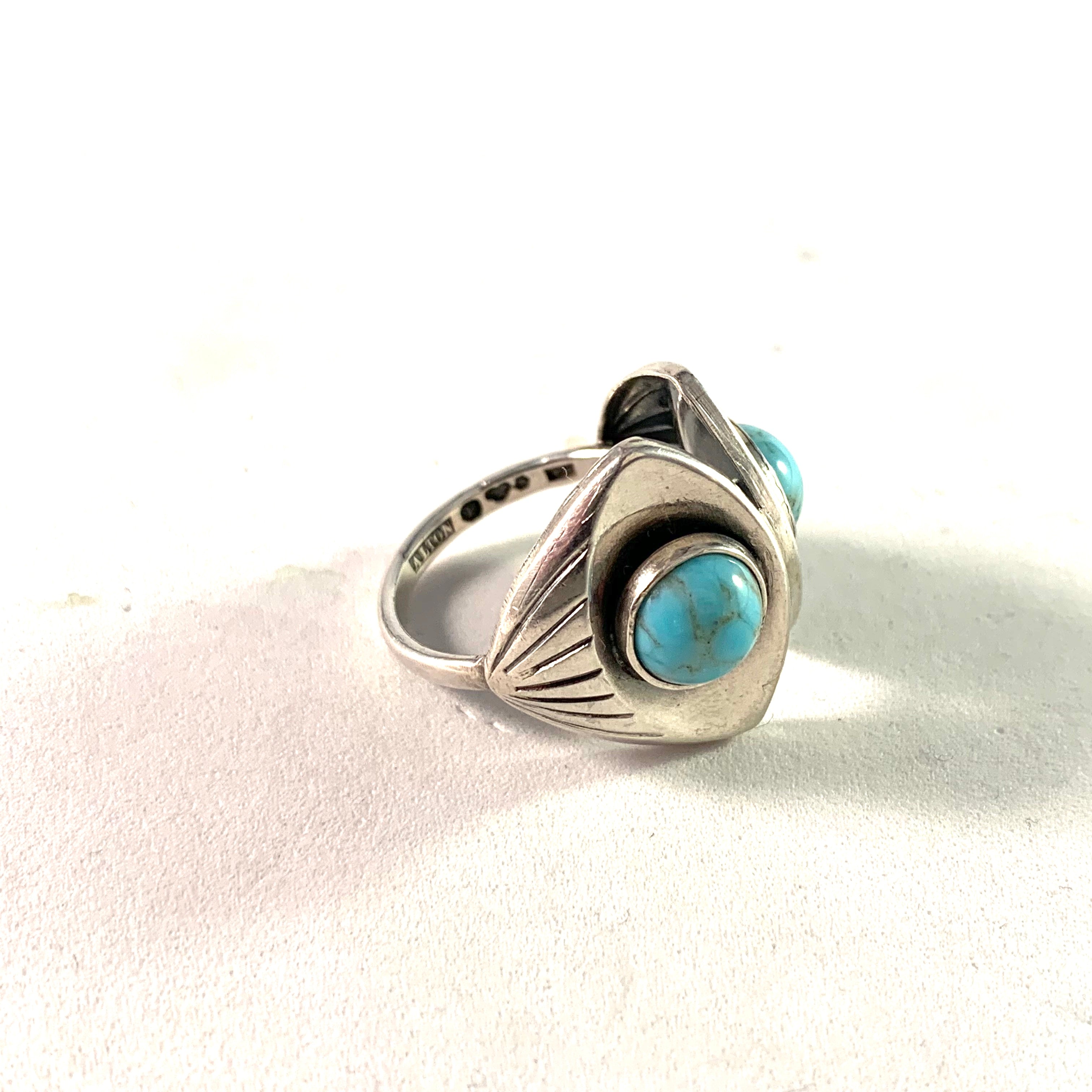 Alton, Sweden 1956 Mid Century Modern Sterling Silver Turquoise Ring ...