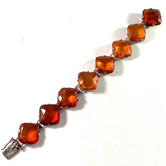 1930s Sterling 935 Silver Amber Vintage Bracelet.