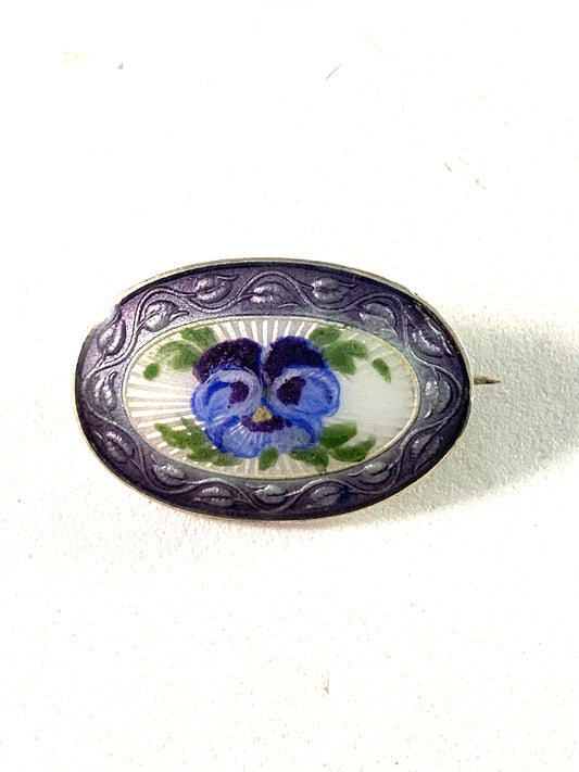 Norsk Filigransfabrikk, Norway c year 1900 Antique Small Silver Enamel Brooch.