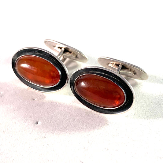 Niels Erik From, Denmark. Vintage 1960s Sterling Silver Amber Cufflinks