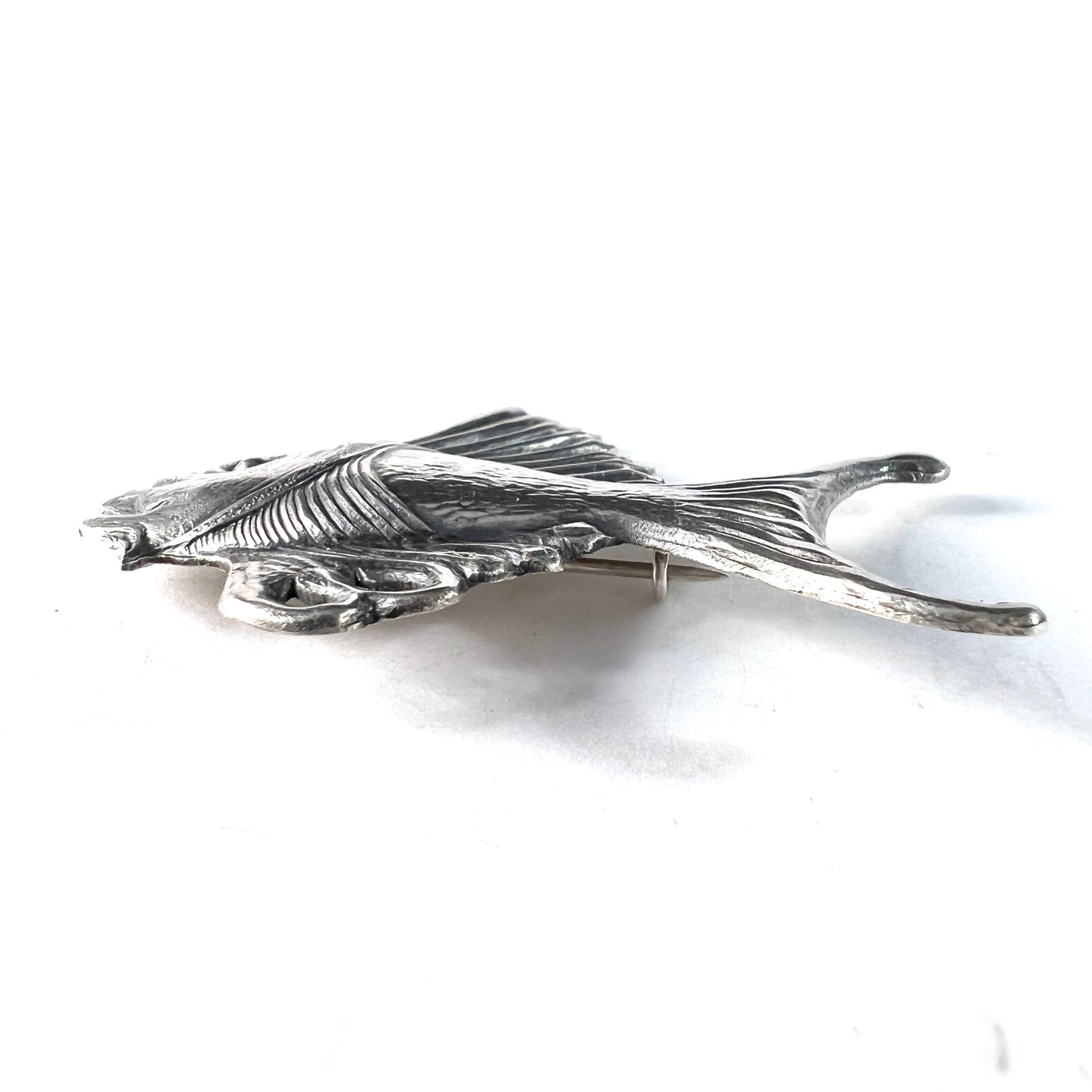 Olausson, Sweden 1948. Vintage Stetrling Silver Fish Brooch.