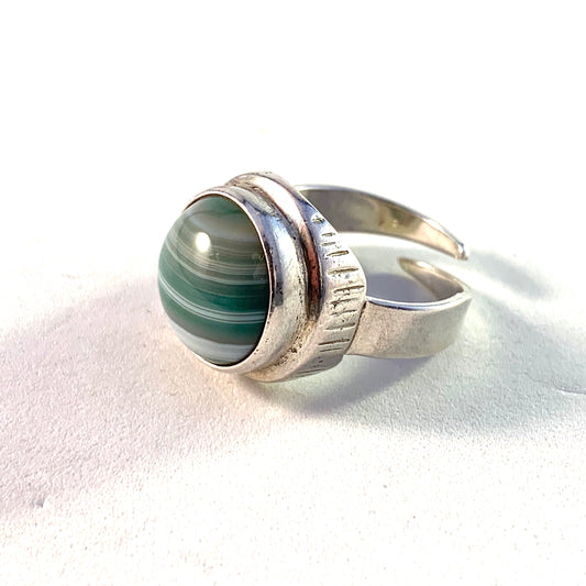 Victor Janson, Sweden 1977 Solid 830 Silver Agate Ring.