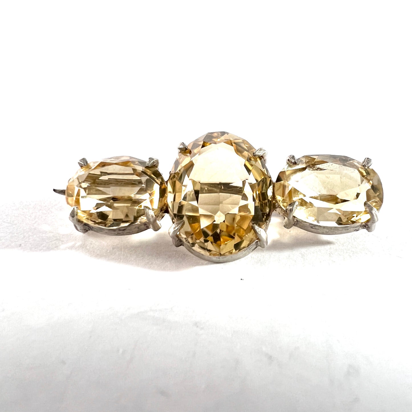 Sweden c year 1900. Antique Solid Silver Citrine Brooch Pin.