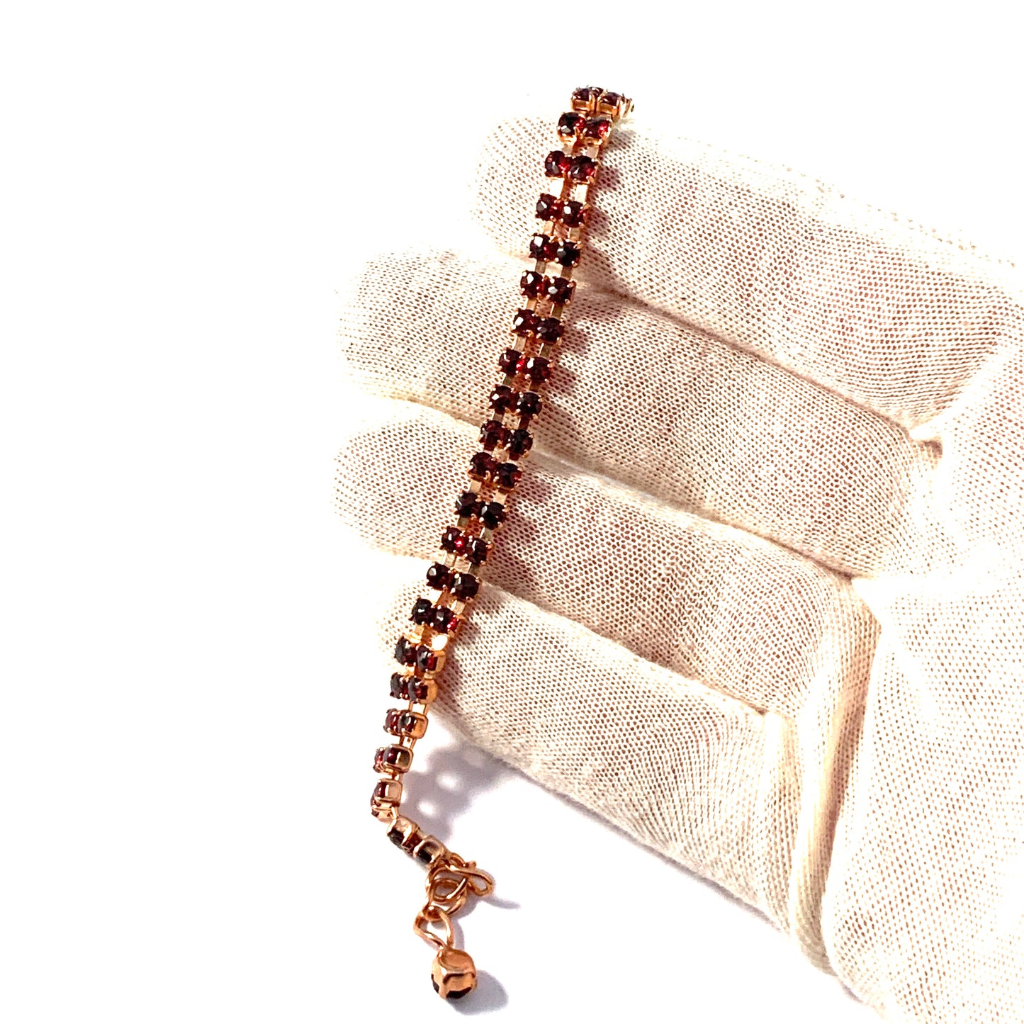 Vintage Mid Century Bohemian Garnet Gilt Metal Bracelet.