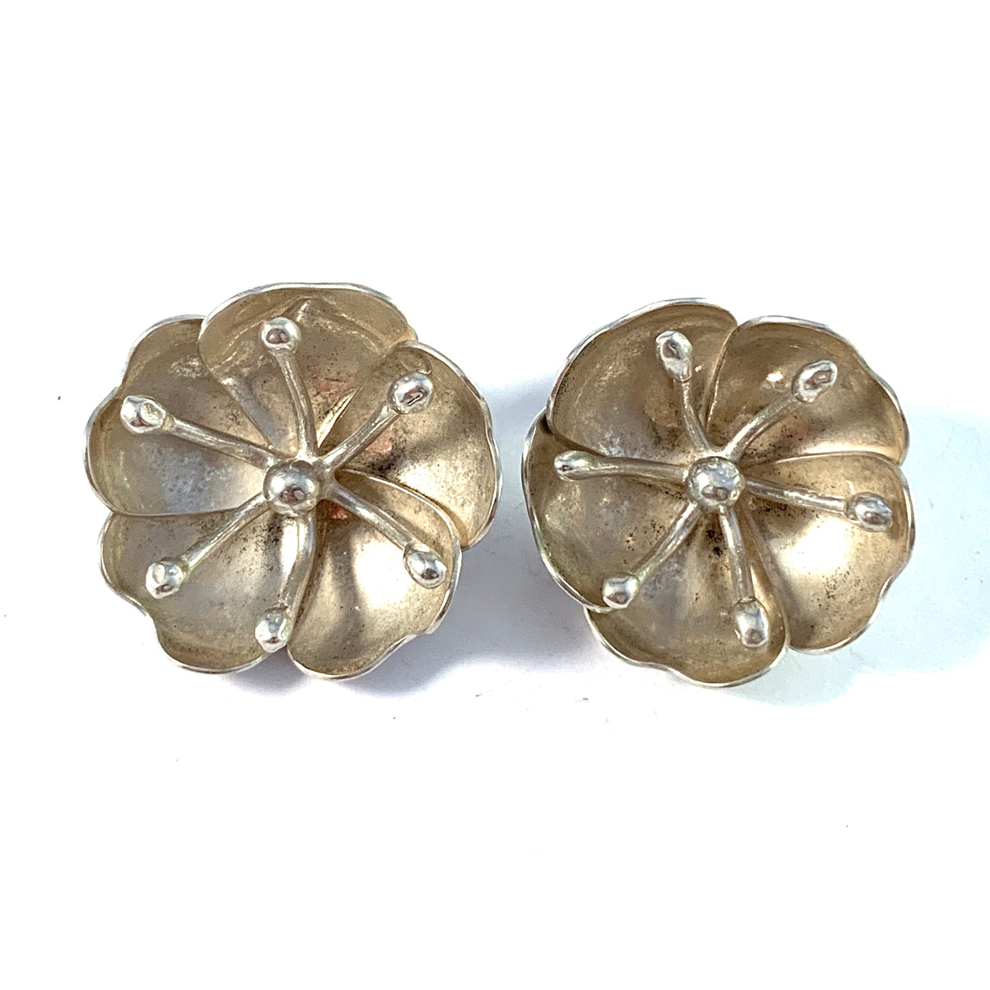 Peter Von Post, Stockholm 1970s. Sterling Silver Large Flower Earrings.