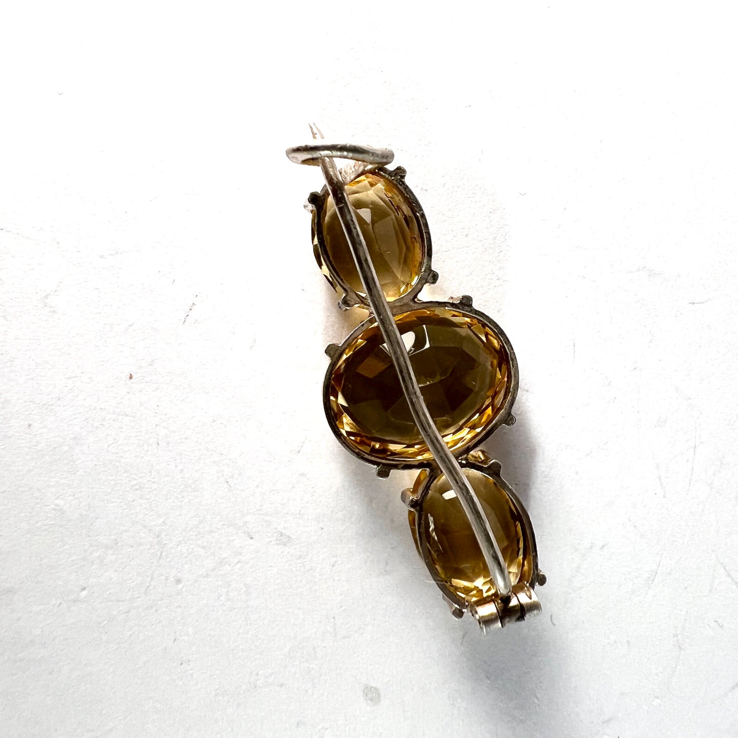 Sweden c year 1900. Antique Solid Silver Citrine Brooch Pin.