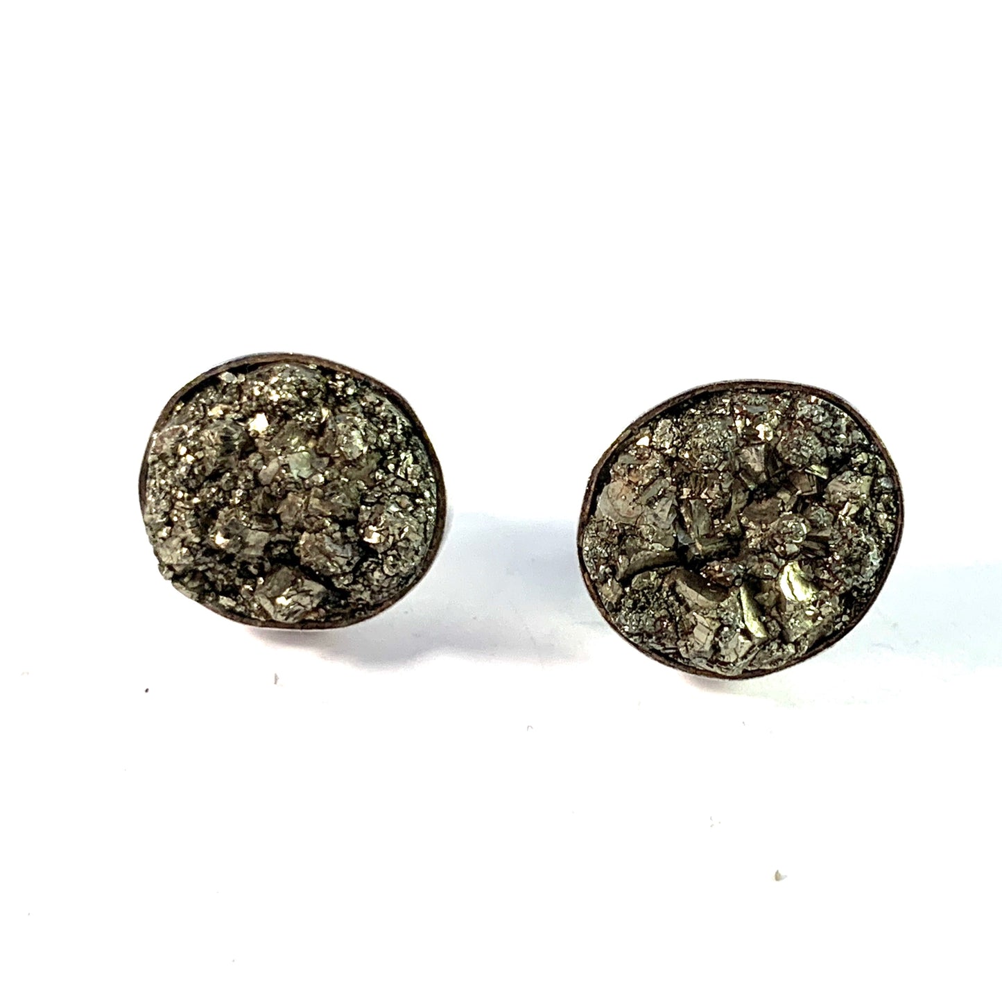 Stenlya, Stockholm. Vintage Sterling Silver Pyrite Large Stud Earrings.