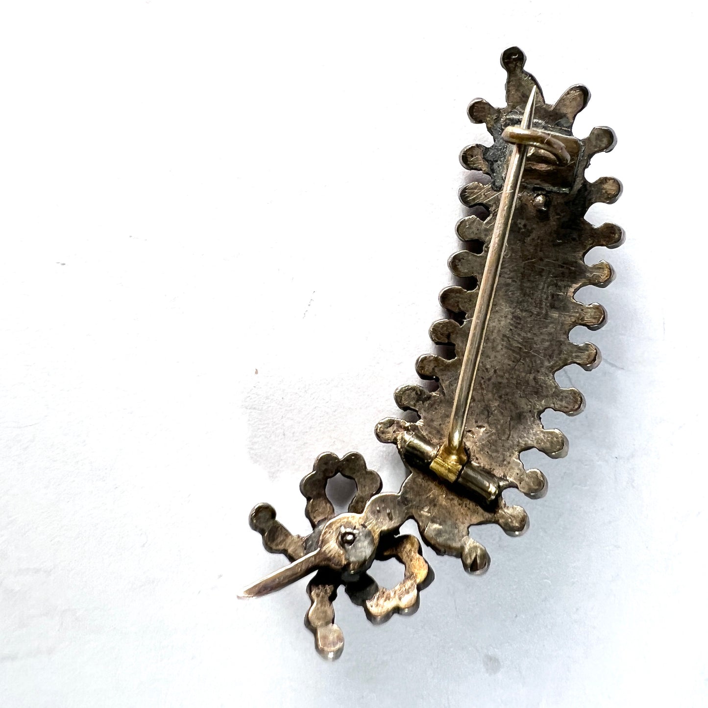 Antique Victorian Bohemian Garnet Silver Vermeil Brooch.