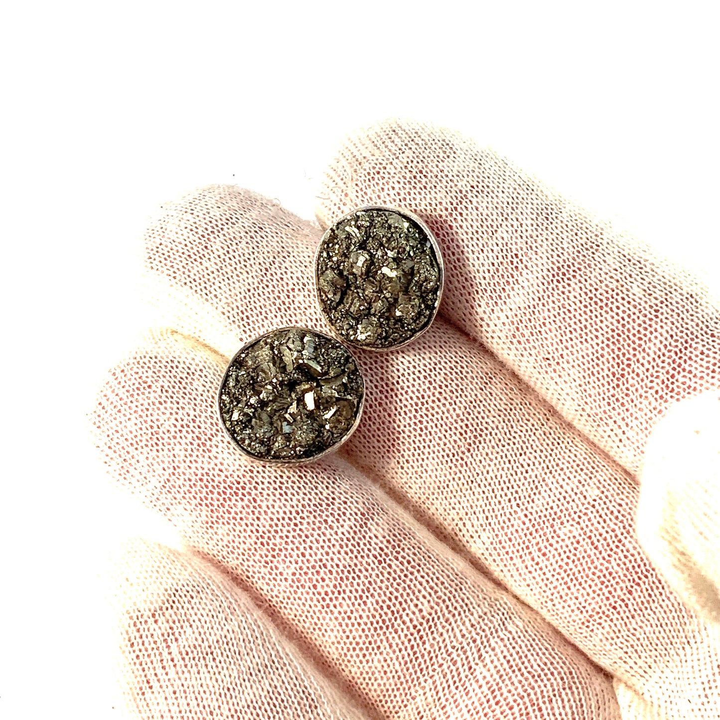 Stenlya, Stockholm. Vintage Sterling Silver Pyrite Large Stud Earrings.