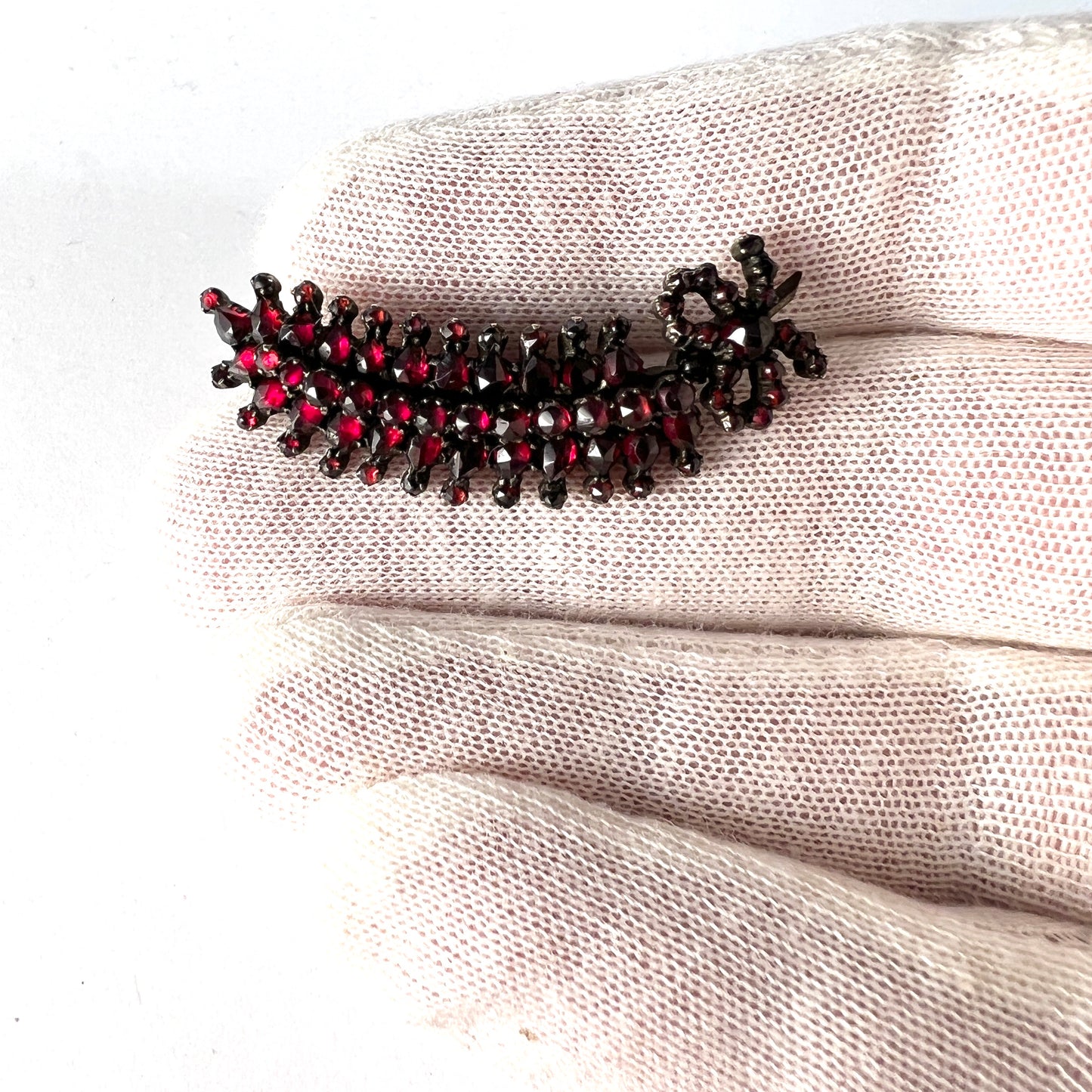 Antique Victorian Bohemian Garnet Silver Vermeil Brooch.