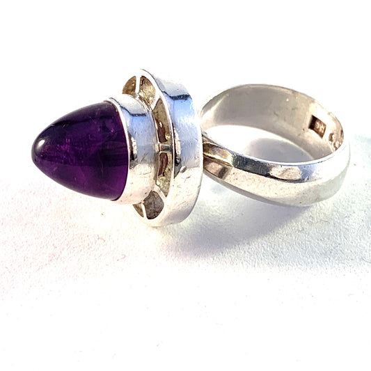 Bengt Hallberg, Sweden 1967 Bold Space Age Modernist Sterling Silver Amethyst Ring.