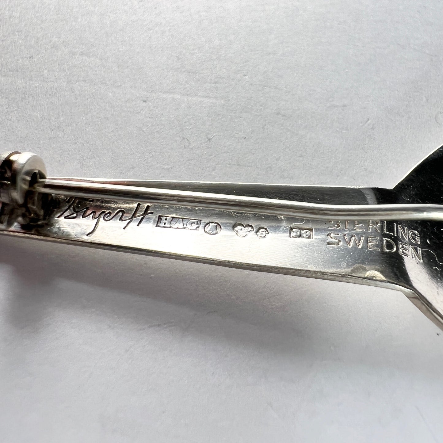 Birger Haglund, Stockholm 1954. Large Vintage Sterling Silver Torch Pin Brooch. Signed