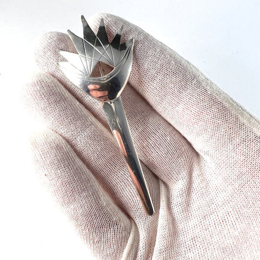 Birger Haglund, Stockholm 1954. Large Vintage Sterling Silver Torch Pin Brooch. Signed