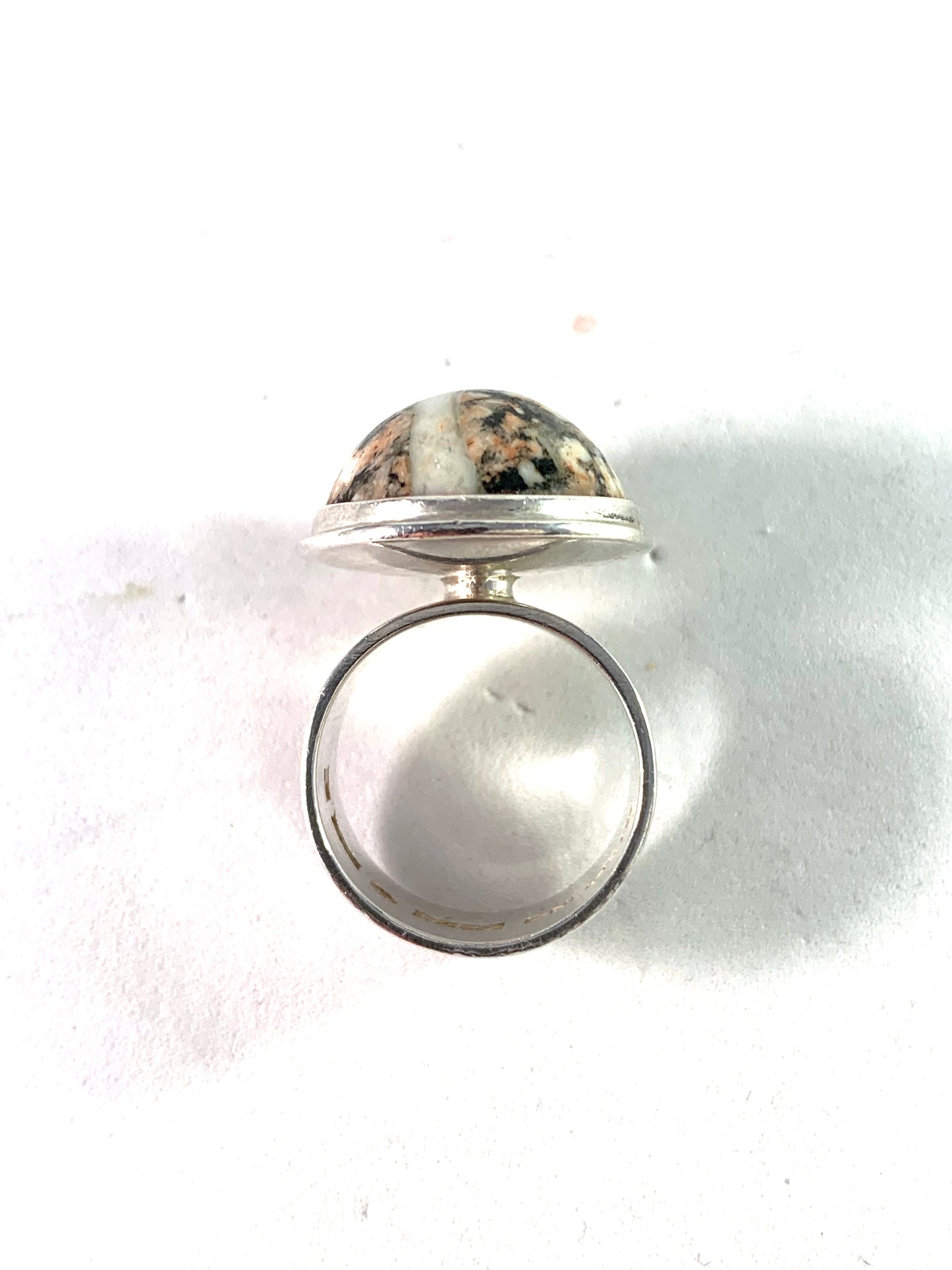 GES, Stockholm Vintage Modernist Sterling Silver Hardstone Ring.