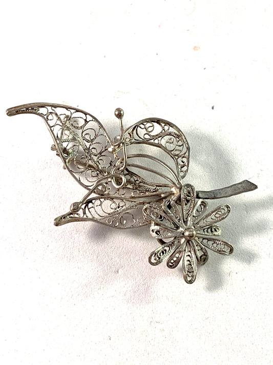 Uuno Reinikainen, Finland 1952 Solid Filigree Silver Brooch. Rare C-clasp.