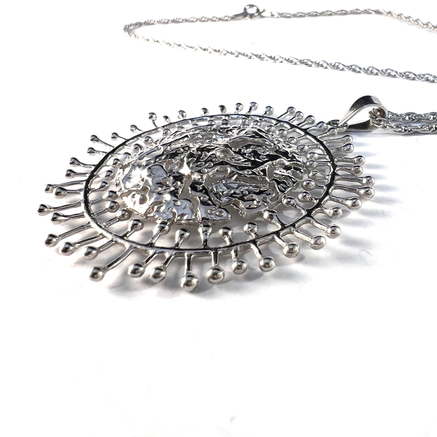 Tapio Wirkkala for Kultakeskus Finland Vintage Silver Pendant Necklace. Design: Full Moon.