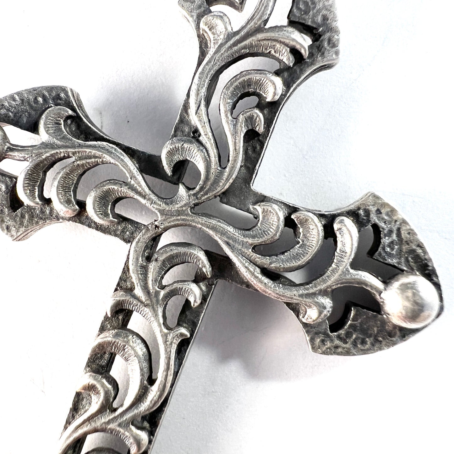 Salovaara, Finland 1970s. Large Sterling Silver Cross Pendant + Long Chain