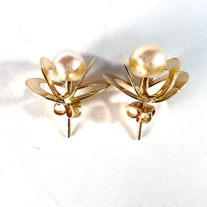 G Kaplan, Stockholm 1950s. Vintage Mid Century 18k Gold Pearl Earrings.