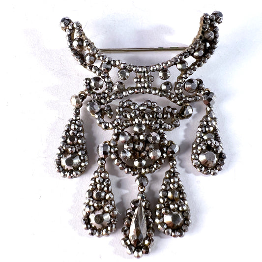 Antique Victorian Cut Steel Brooch.