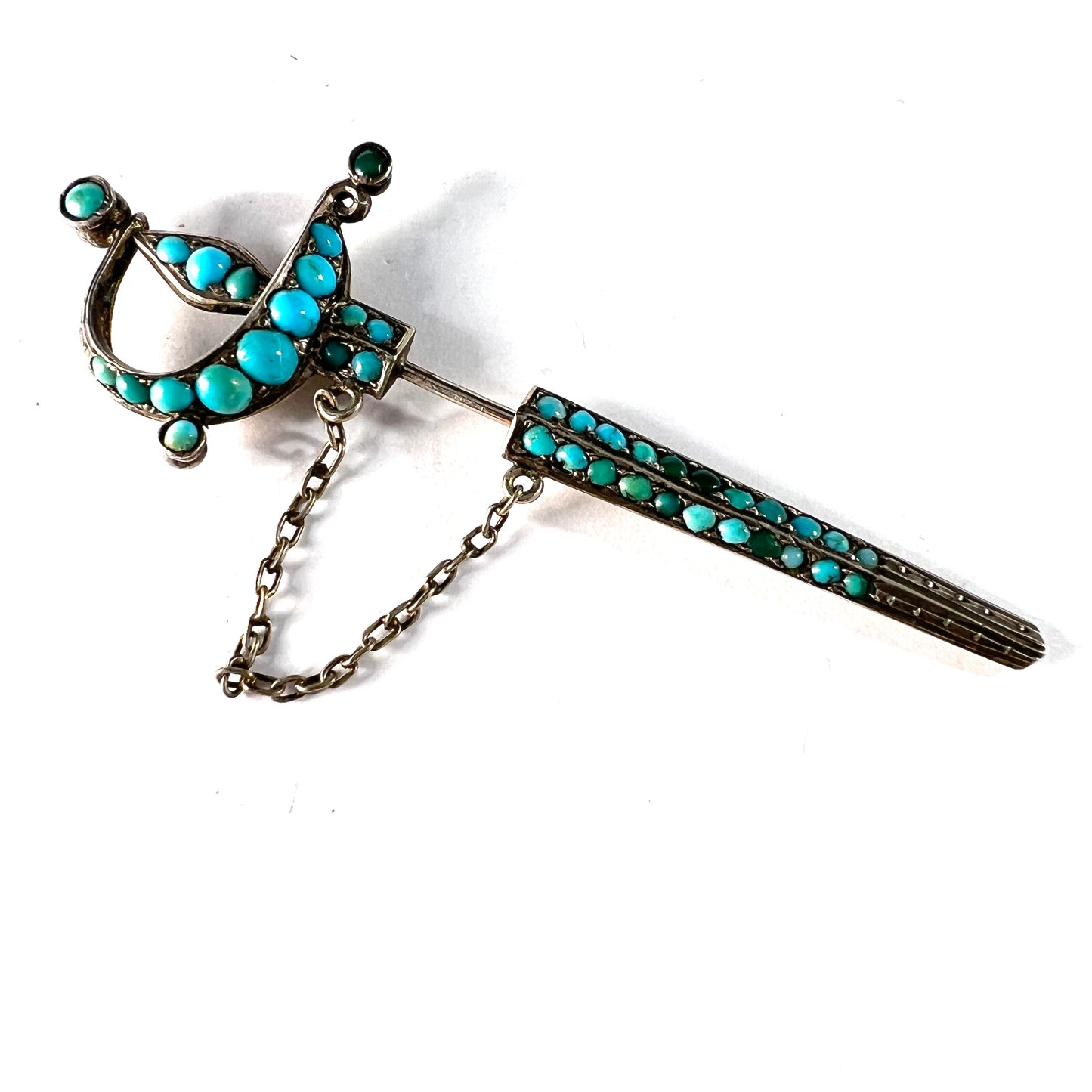 Antique Metal Turquoise Sword Jabot Pin