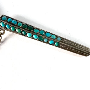 Antique Metal Turquoise Sword Jabot Pin