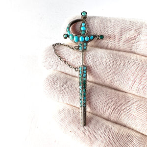 Antique Metal Turquoise Sword Jabot Pin