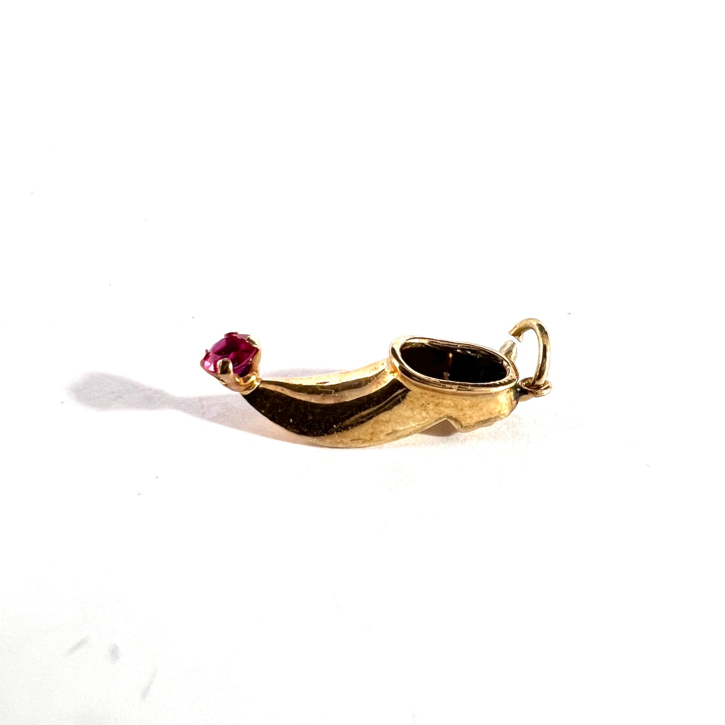 Vintage 18k Gold Synthetic Sapphire Oriental Slipper Shoe Charm.