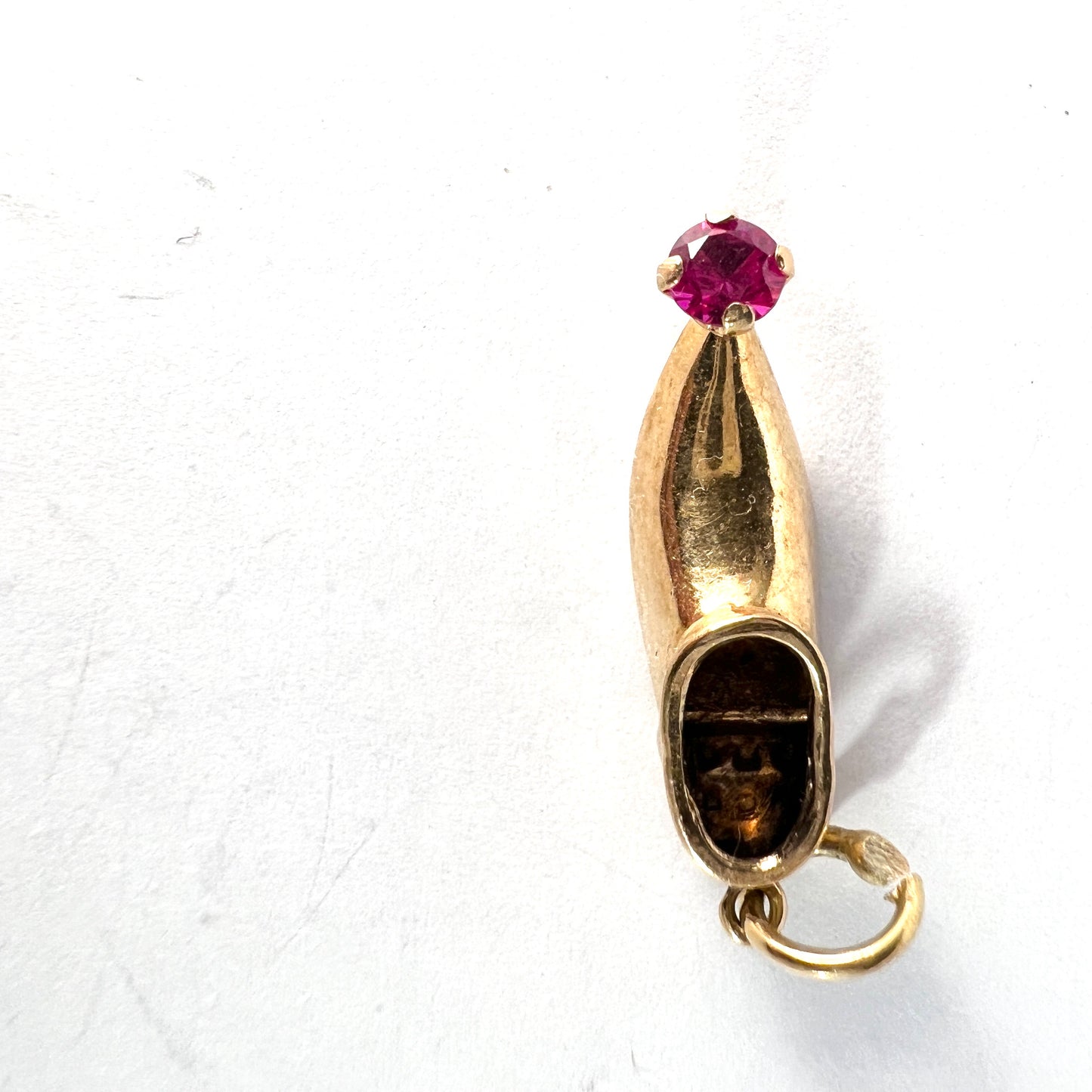 Vintage 18k Gold Synthetic Sapphire Oriental Slipper Shoe Charm.