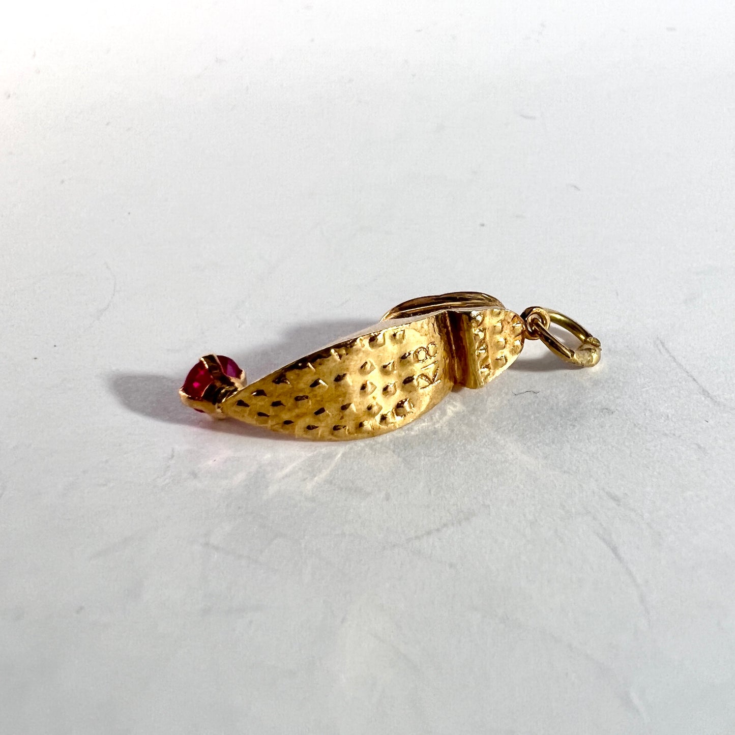 Vintage 18k Gold Synthetic Sapphire Oriental Slipper Shoe Charm.