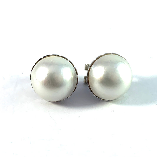 Vintage 18k White Gold Mabe Pearl Earrings