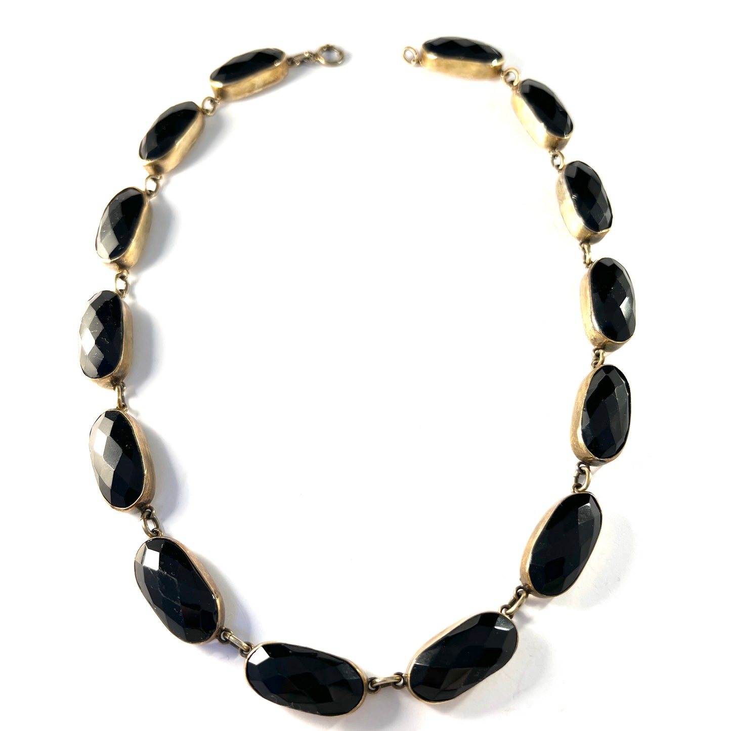 A Lundström, Sweden year 1920. Antique Art Deco Silver Onyx Rivière Necklace.