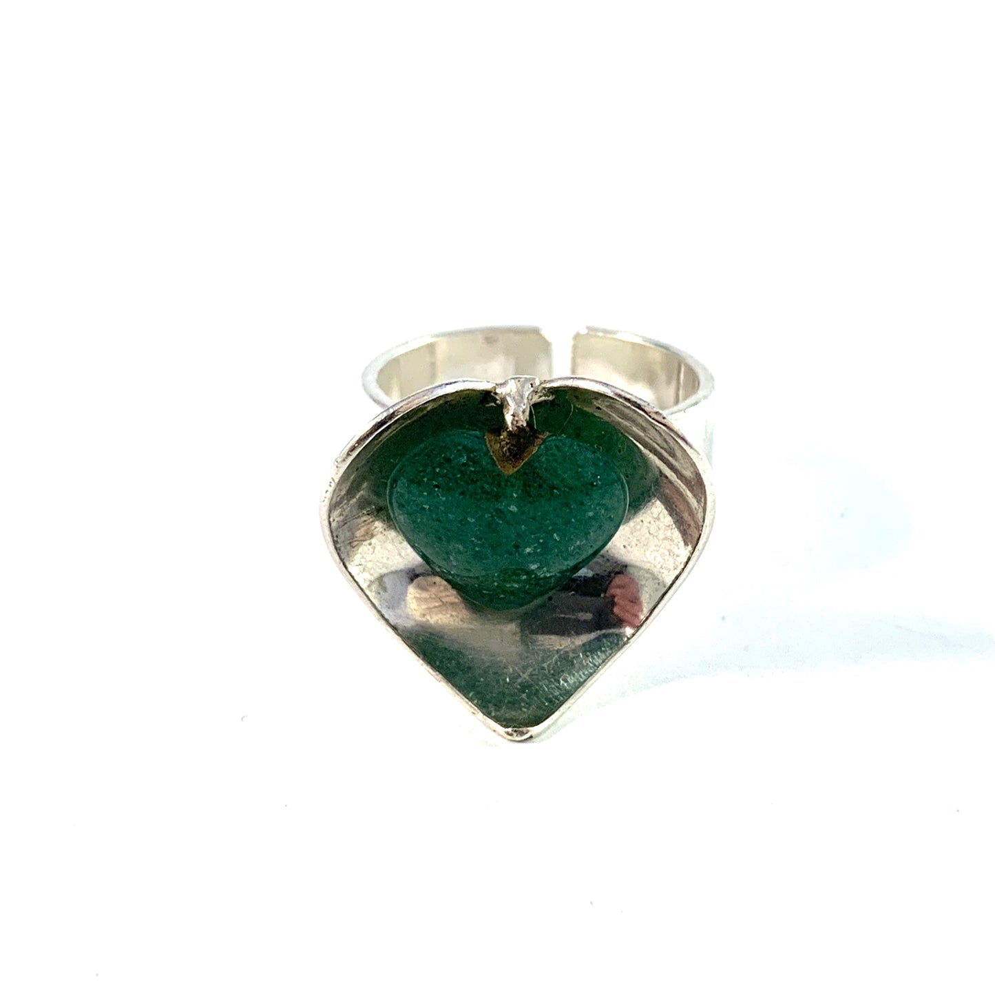 Peter Von Post, Stockholm 1974. Sterling Silver Aventurine Heart Ring. Signed