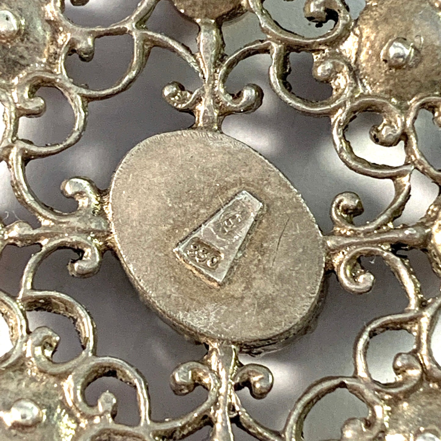 Austria / Germany early 1900s. Solid Silver M o P Foiled Back Paste Pendant.