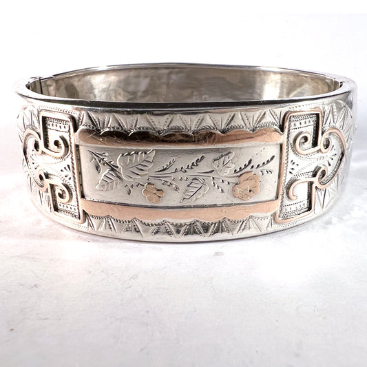 メイル＆ジョーンズ、バーミンガム 1894 年。アンティーク ビクトリア朝のスターリング シルバー バングル ブレスレット。